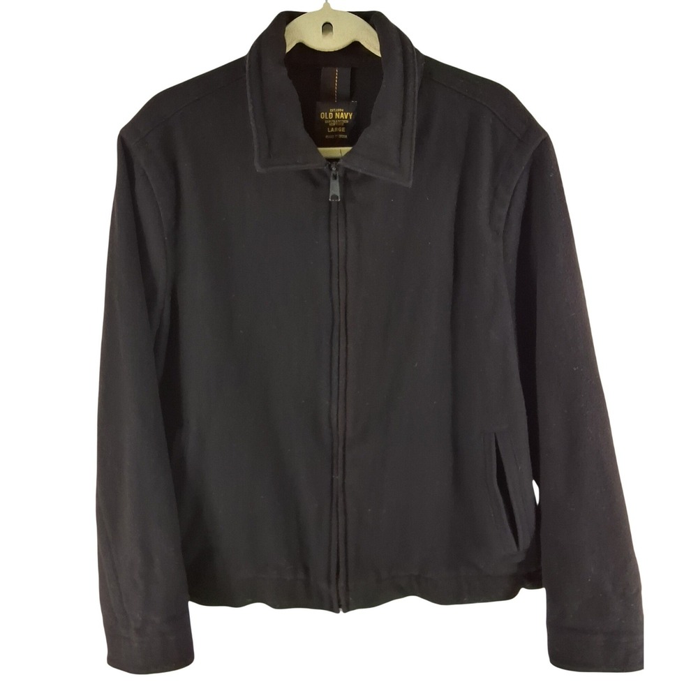 Old Navy Mens Large Black Wool Blend Full Zip Harrington Bomber Jacket